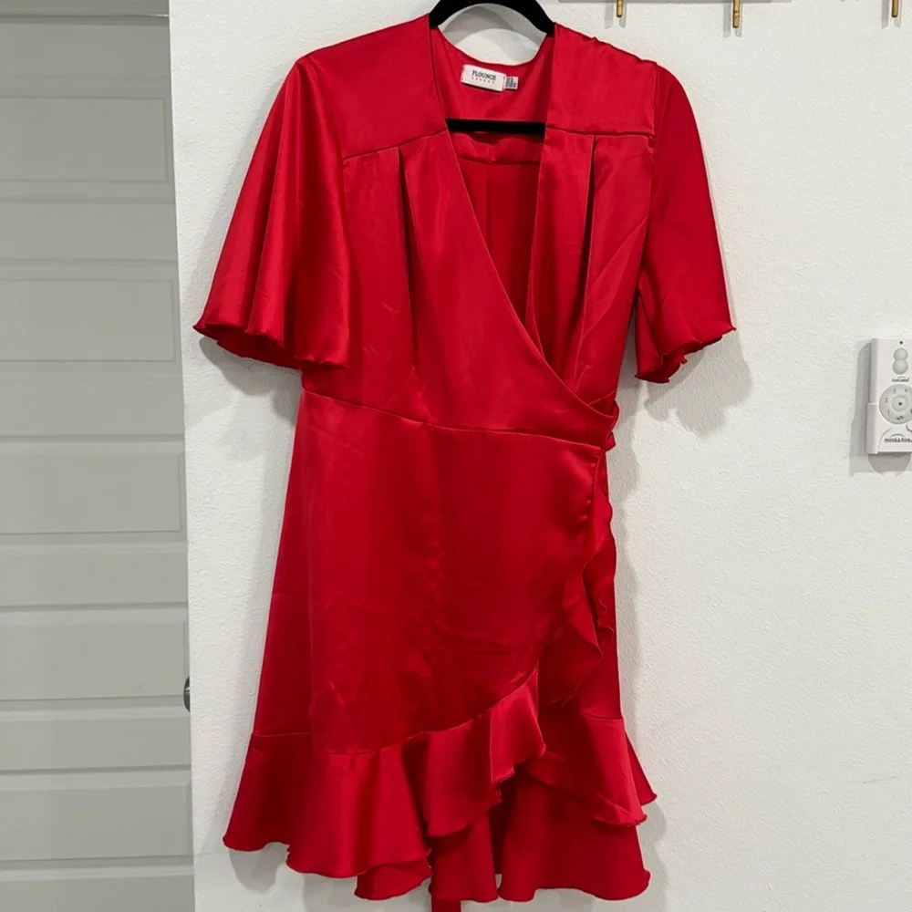 Asos Flounce London Satin Wrap red mini dress, size 10, worn once - Picture 4 of 7